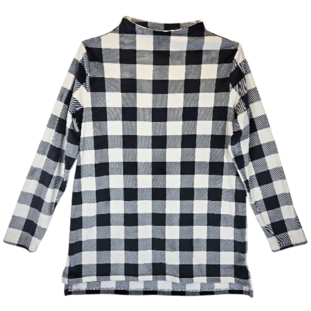 Lands End Black & White Buffalo Plaid Mock Neck Fleece Tunic Size M - Picture 1 of 7
